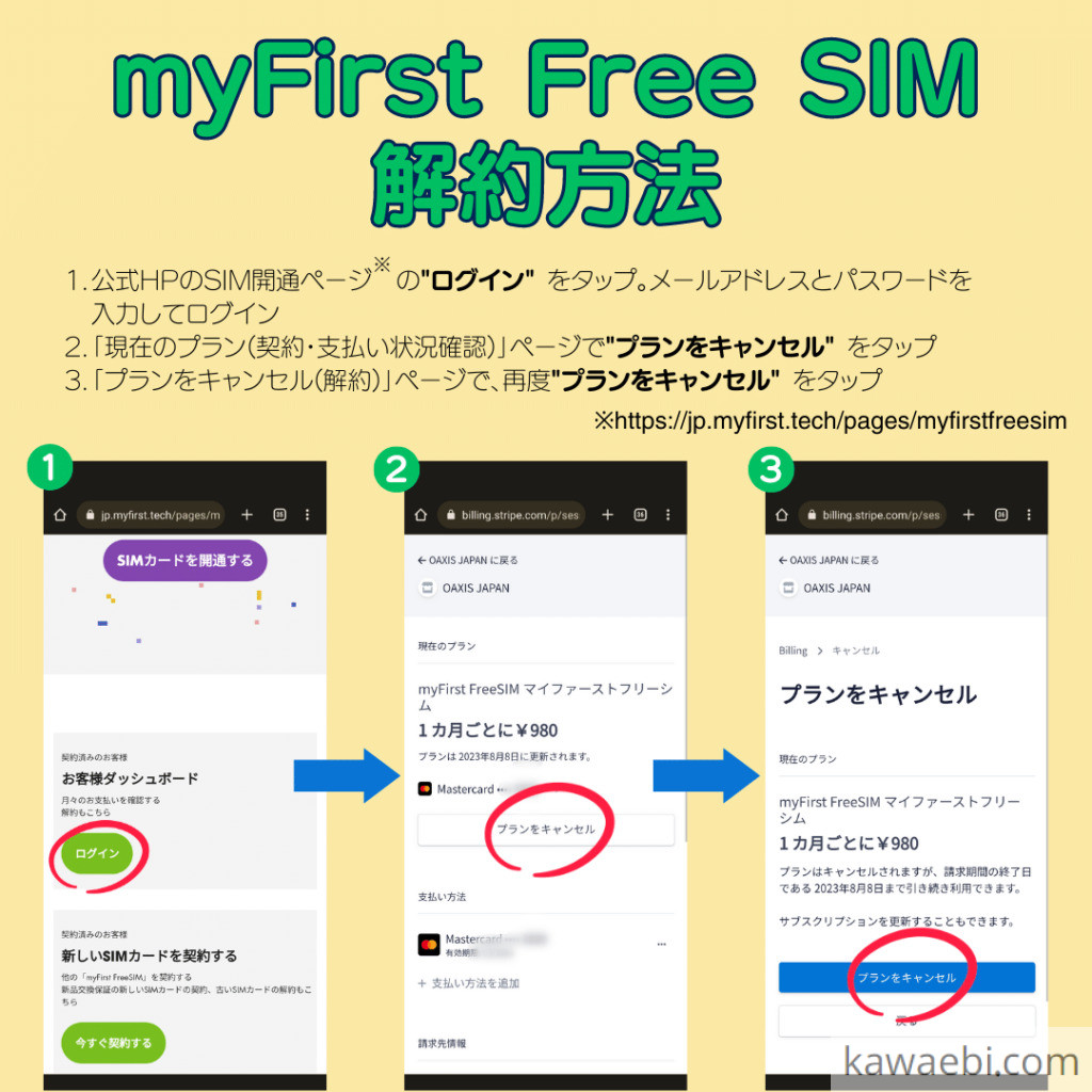 myFirst Free SIM の解約方法をスマホの画面で解説。